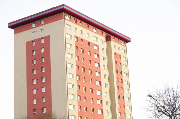 Mieszkanie Rady Wysokiego Wschodu w ubogich osiedli mieszkaniowych w Cardonald, Glasgow - Zdjęcie, obraz