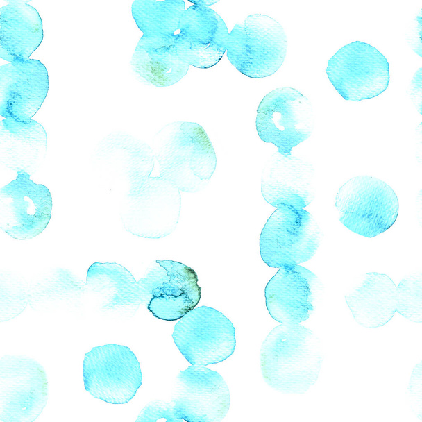 Blue white watercolor pattern. Wet fluid brush paint motif.  Abstract template seamless design.	 Watercolour minimal swimwear circle print. Trendy textile tile. Modern spot backdrop. - Photo, Image