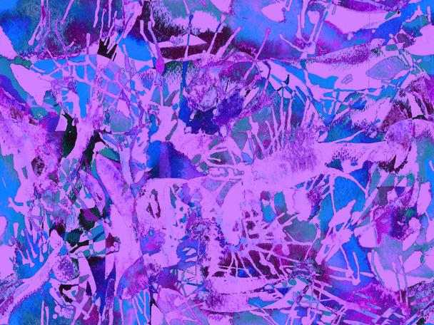 Distress seamless pattern. Purple watercolor brush stroke grunge design. Watercolour abstract splash paint design. Gradient ink blots. Dirt splat pattern. Liquid drip brush endless print. - Photo, Image
