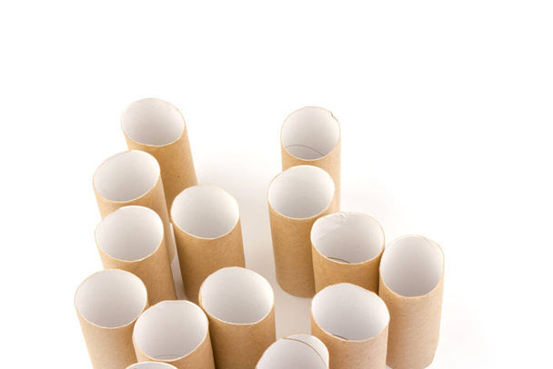 Empty toilet paper rolls and space for text on white  background - Photo, Image