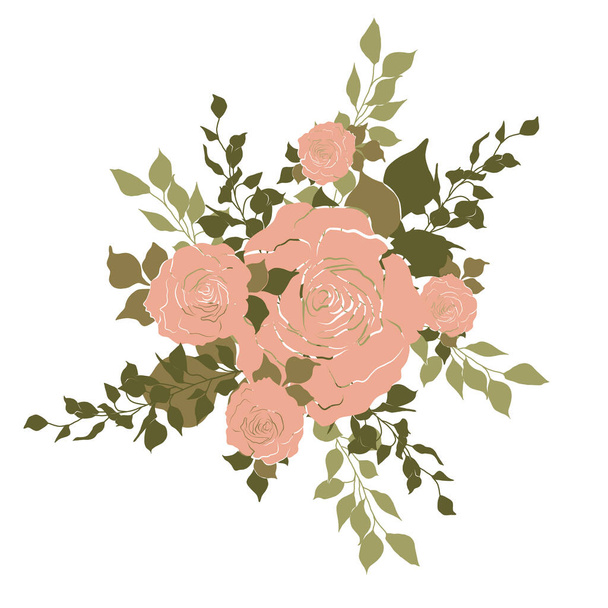 Illustration with composition of flowers and leaves - Vector, Image