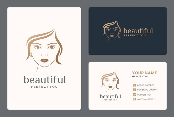 μαλλιά ομορφιά γυναίκα λογότυπο σχέδιο για μακιγιάζ, σαλόνι, makeover, κομμωτήριο, περιποίηση. - Διάνυσμα, εικόνα