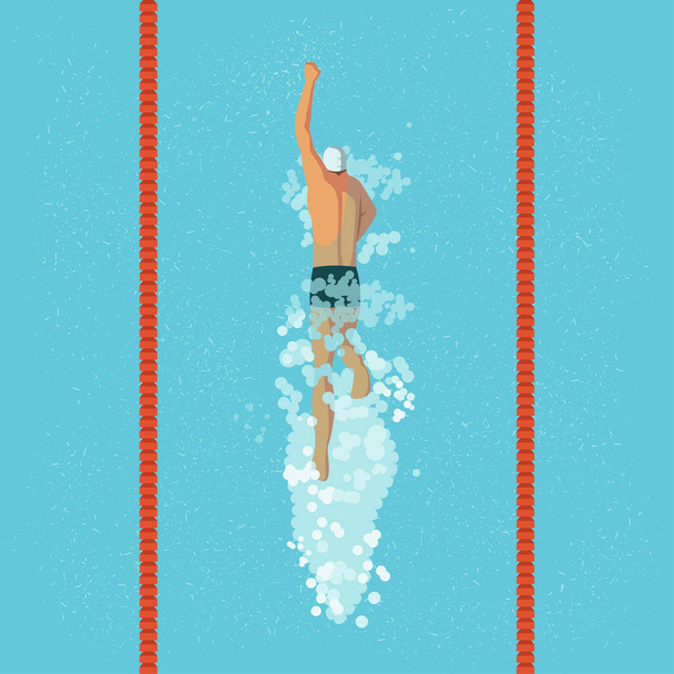 Swimmer man crawl in the pool. View from above. - Vector, Image