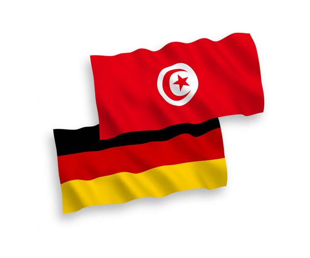 Bandeiras da República da Tunísia e da Alemanha sobre fundo branco - Vetor, Imagem