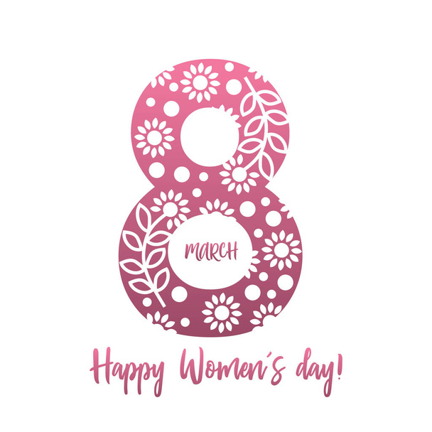 Greeting card for 8 march, International Women's Day banner with flowers. Vector for greeting card, spring floral vintage postcard with pattern - Vector, Image