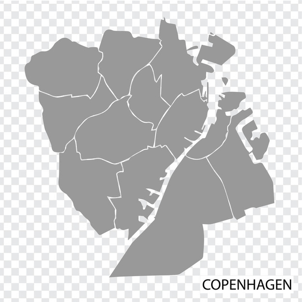 High Quality map of Copenhagen is a city of Denmark, with borders of the regions. Map of Copenhagen for your web site design, app, UI. EPS10. - Vector, Image