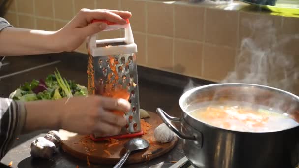 close-up beelden van het koken soep - Video
