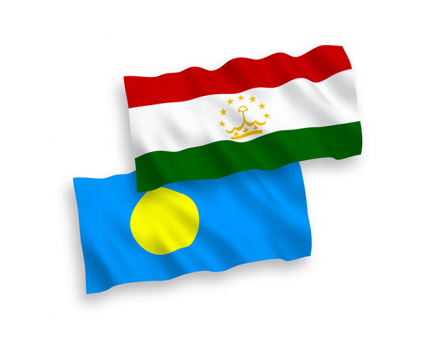 Flaggen von Palau und Tadschikistan auf weißem Hintergrund - Vektor, Bild