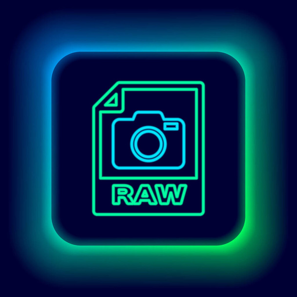 Glowing neon line RAW file document. Download raw button icon isolated on black background. RAW file symbol. Colorful outline concept. Vector - Vector, Image