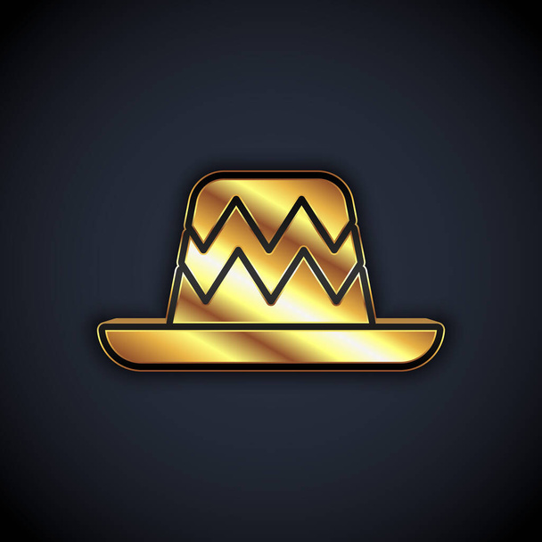 Zlato Tradiční mexické sombrero klobouk ikona izolované na černém pozadí. Vektor - Vektor, obrázek