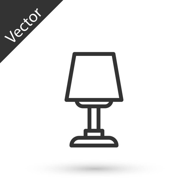 Harmaa linja pöytä lamppu kuvake eristetty valkoisella taustalla. Pöytälamppu. Vektori - Vektori, kuva
