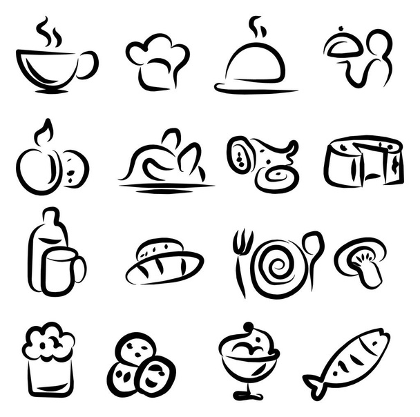 Dibujado a mano icono del restaurante conjunto de stock ilustración - Vector, Imagen