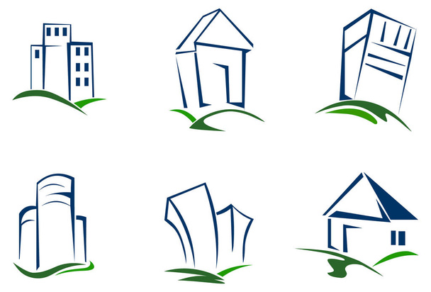 不動産のイラストベクトル、家や建物のロゴのセット  - ベクター画像