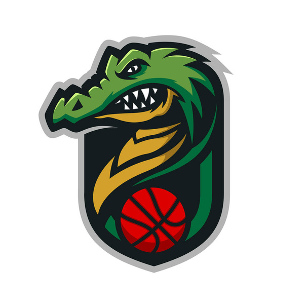 Logo de la mascota cabeza de cocodrilo para el logo del equipo de baloncesto. ilustración vectorial. se puede utilizar para el logotipo de su equipo. impreso en camisetas y así sucesivamente. - Vector, imagen