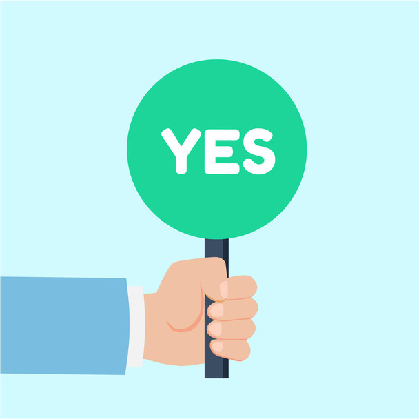 Handzeichen mit dem Wort "Yes". Plakat Ja oder Nein. Stimmenkonzept. Uneinigkeit, Zustimmung, Feedback. Vektoraktie - Vektor, Bild