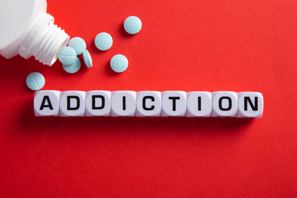 Drug addict or medical abuse concept. Obsession to pharmaceutical substances or narcotics or anxiety pills. - Photo, Image
