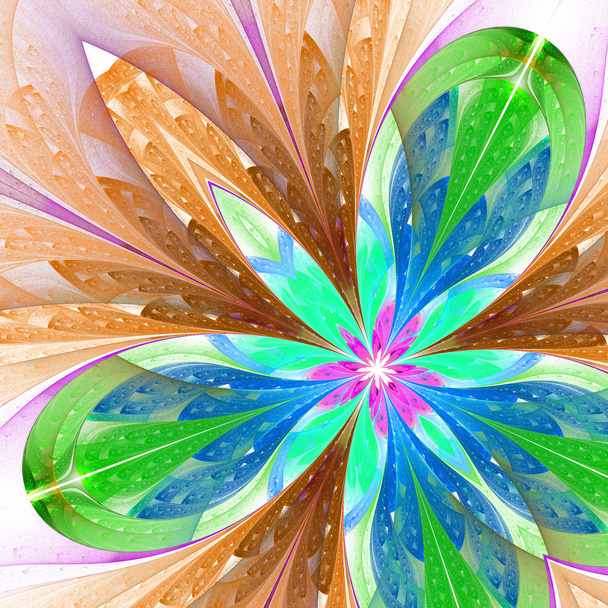 vícebarevná krásné fraktální květina v zelené a hnědé. - Fotografie, Obrázek