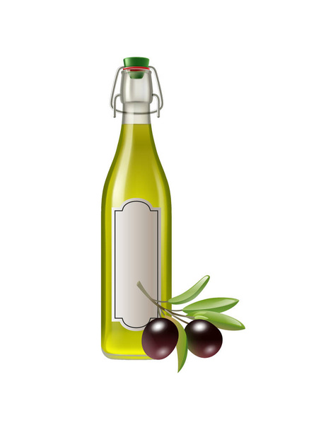 Composición del aceite de oliva en botella - Vector, imagen