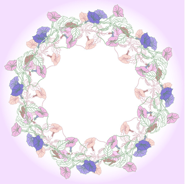 Wreath with pink and blue bindweed - Διάνυσμα, εικόνα