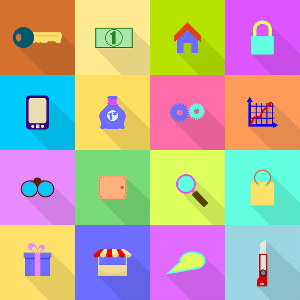 16 flat icons on a colored background - Vetor, Imagem