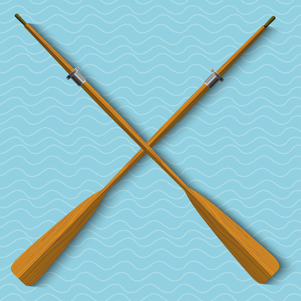 Two wooden oars on wavy background - Vector, imagen