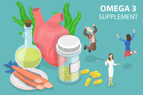 3D Isometric Flat Vector Conceptual Illustration of Omega 3 Supplement. - Vector, Image