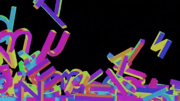 Messed alphabet letters falling and bouncing on empty background. Neon color shapes visuals. - Footage, Video