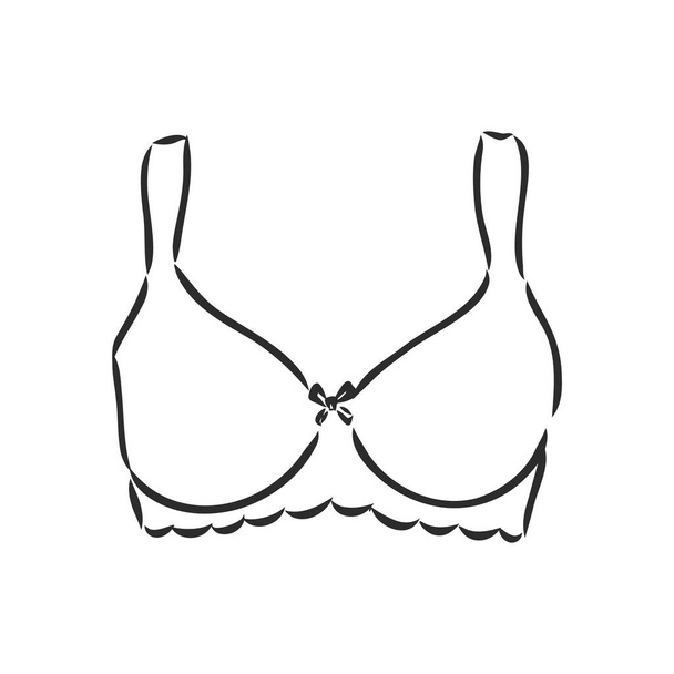 Hand Drawn Womens Bra Sketch Symbol isolated on white background. Vector lacy bra In Trendy Style. Womans underwear hand drawing sketches elements - Vector, Image