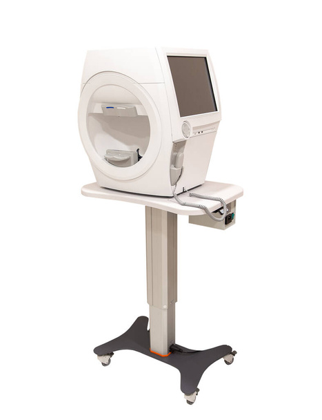 Équipement optique pour tester la vision. Machine médicale professionnelle. Ophtalmologie. Isolé sur blanc - Photo, image