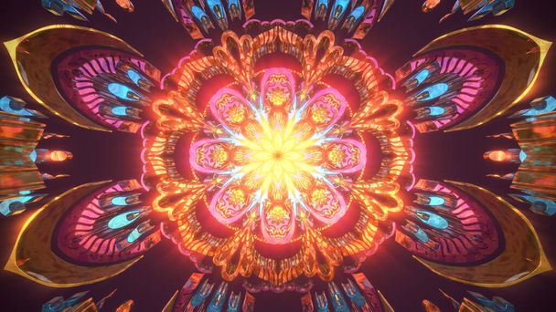 Мандала симетричний кольоровий фон для гіпнотичного етнічного фентезі multicolor kaleidoscope wallpaper chakra meditation fractal pattern yoga art design for trance hypnotic shamanic Oriental retreat - Фото, зображення