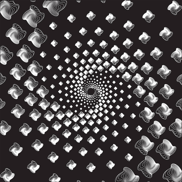 Motif ou texture en spirale vectorielle pointillée demi-teinte. Stipple Dot milieux avec des rectangles rayés - Vecteur, image