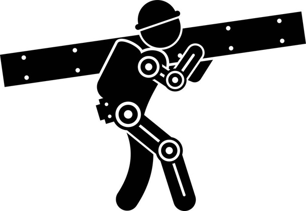 Human wearing futuristic exoskeleton body for bionic power stick figure pictogram icons. Vector illustrations of man with exoskeleton suit for strength, military, construction, medical, and sport. - Vector, Image