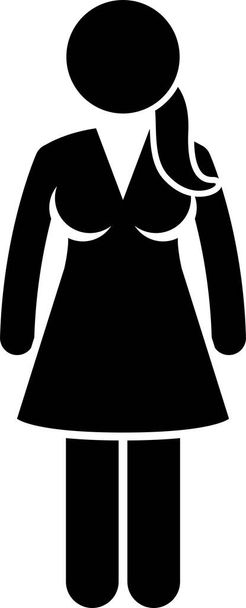 Donne e ragazze di diverse dimensioni del corpo e altezze icone. Figure bastone pittogramma raffigurano figure medie, alte, corte, grasse e sottili del corpo umano femminile. - Vettoriali, immagini