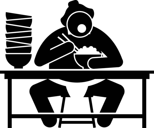 Pictogramme d'icônes du lutteur Sumo japonais. Les cliparts d'icônes simples représentent la position debout du lutteur sumo, accroupi, levant la jambe, faisant de l'exercice physique, mangeant et luttant avec l'arbitre Gyoji. - Vecteur, image