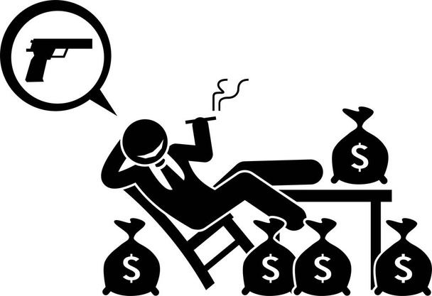 Riciclaggio di denaro sporco Attività illegale Crimine politico Bastone Figura Pittogramma Icone - Vettoriali, immagini