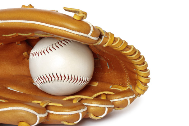 Baseball catcher mitt with ball isolated on white background clo - Photo, Image