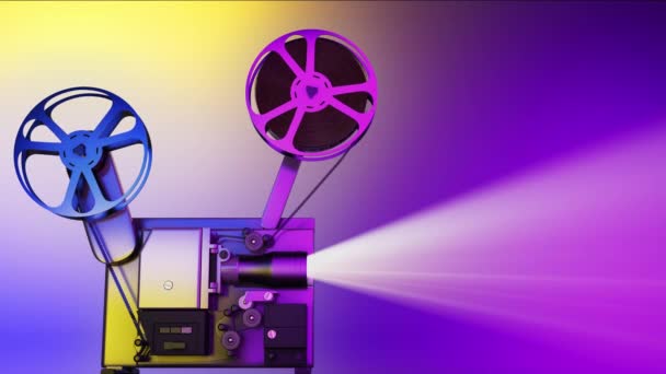 Espacio de copia del proyector de película contra el fondo colorido y multicolor del espacio de copia - Imágenes, Vídeo