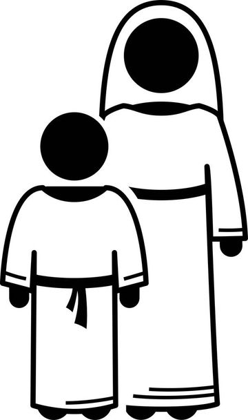 Virgin Mary, Saint Joseph, and Jesus Christ stick figures. Vector illustration of baby and young Jesus Christ with his father and mother. Visitation from God to Mother Mary. Baby Jesus on manger. - Vector, Image