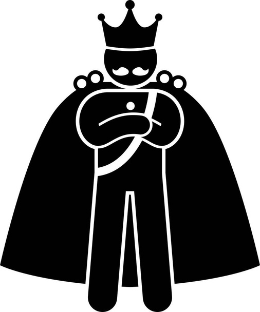 King Characters im Piktogrammset. Kunstwerke stellen einen mittelalterlichen König in verschiedenen Posen, Emotionen, Gefühlen und Handlungen dar. Der Kaiser trägt Krone oder Thron und ist ein großer Herrscher. - Vektor, Bild
