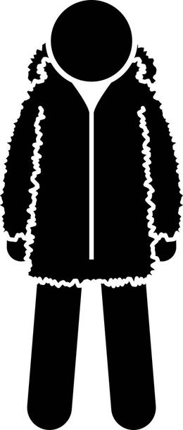 Giacche e cappotti da uomo. Figure bastone raffigurano una serie di diversi tipi di giacche e cappotti vestiti. Questo design di abbigliamento moda sono indossati da uomini o uomini - Vettoriali, immagini