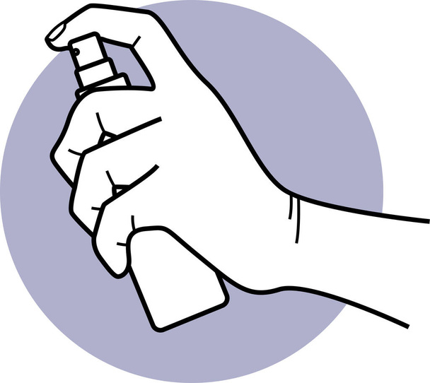 minimalistic vector illustration of human hand holding  spraying bottle  - Vector, Image