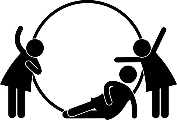 Primaria niños deporte juegos de competición con hula hoop. Iconos representan varias actividades de campo al aire libre para que los niños pequeños jueguen y se diviertan. - Vector, Imagen