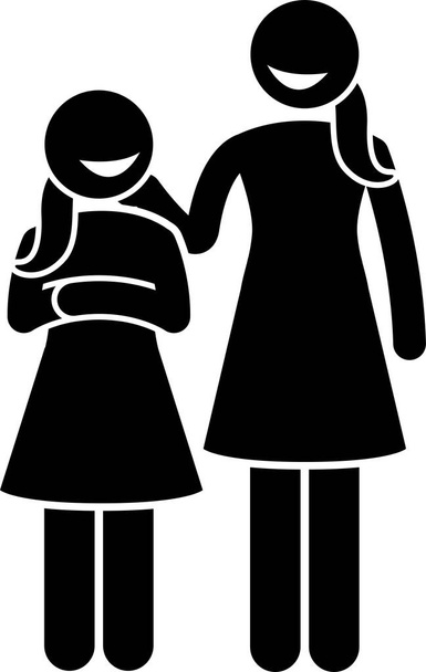 Vrouwen en meisjes van verschillende lichaamsmaten en hoogtes iconen. Plakfiguren pictogram tonen gemiddelde, lange, korte, vette en dunne lichaamscijfers van vrouwelijke menselijke. - Vector, afbeelding