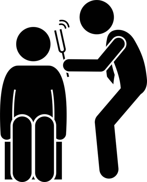 Tinnitus ear ringing noise in people icons. Vector illustrations of a man having tinnitus and experiencing a noisy sound in the ears. - Vector, Image