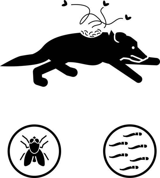 Комахи та паразити нападають, кусають та котять людину. На іконах, знаках і символах зображені мурахи, оси, воші, комарі, жуки, п'явки, блохи, кліщі, хробаки, і піщані мухи кусають і котять людей
. - Вектор, зображення
