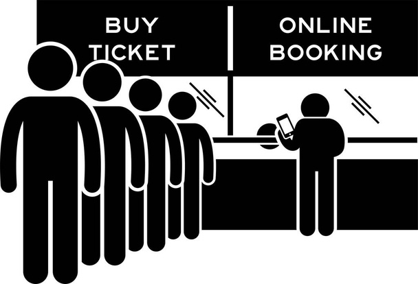 Internet Booking Online Ticket Process Step by Step Stick Figure Pictogram Icons - Vector, Image