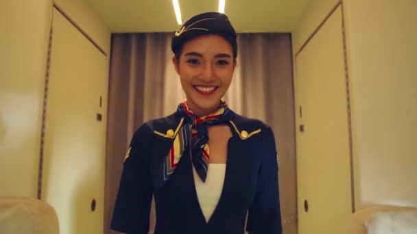 Kabinenpersonal oder Stewardess im Flugzeug - Filmmaterial, Video