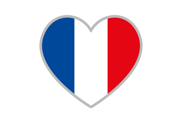 Γαλλική σημαία σε σχήμα καρδιάς, σε λευκό φόντο. - Φωτογραφία, εικόνα