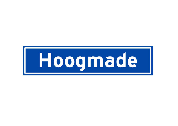 Hoogmade ізольований нідерландський знак географічних назв. Міський знак з Нідерландів. - Фото, зображення