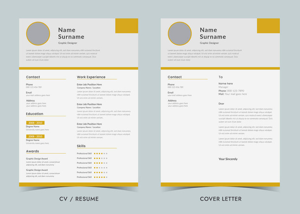 CV y carta de presentación, plantilla de CV minimalista. - Vector, Imagen